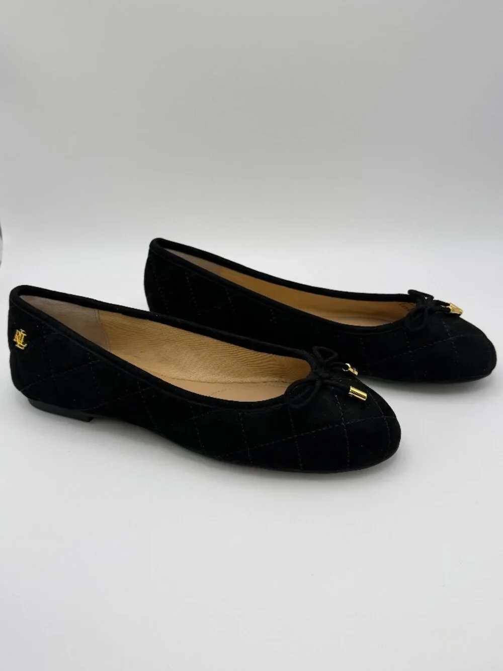 Lauren Ralph Lauren Jayna Women's Black Velvet Quilted Ballet Flats Bow US 5.5 B